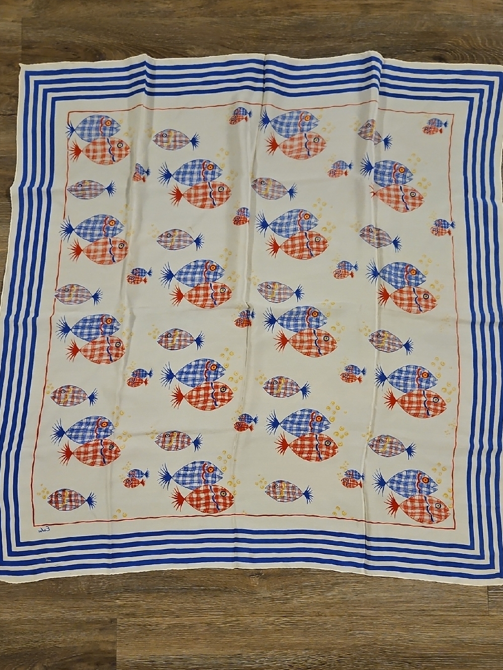 Vintage Echo Nautical Fish Print Scarf — Blue & Red
